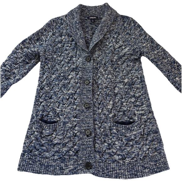 Lands’ End Women’s Cardigan Drifter Cable Knit Sweater Tunic Blue Size Large - Picture 6 of 13